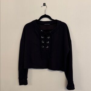 Harlowe & Graham Black Lace-Up Crop Top